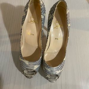 Christian Louboutin open toe python heels
